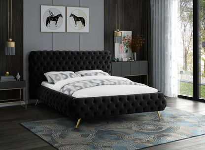 Meridian Furniture - Delano Black Velvet Queen Bed - DelanoBlack-Q veiw 2