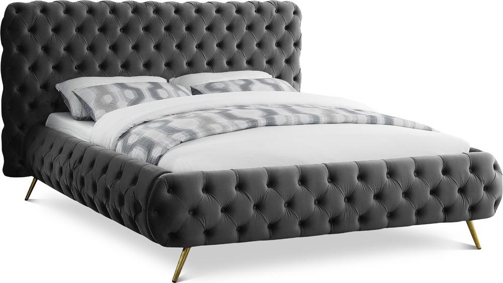 Meridian Furniture - Delano Grey Velvet King Bed - DelanoGrey-K veiw 1