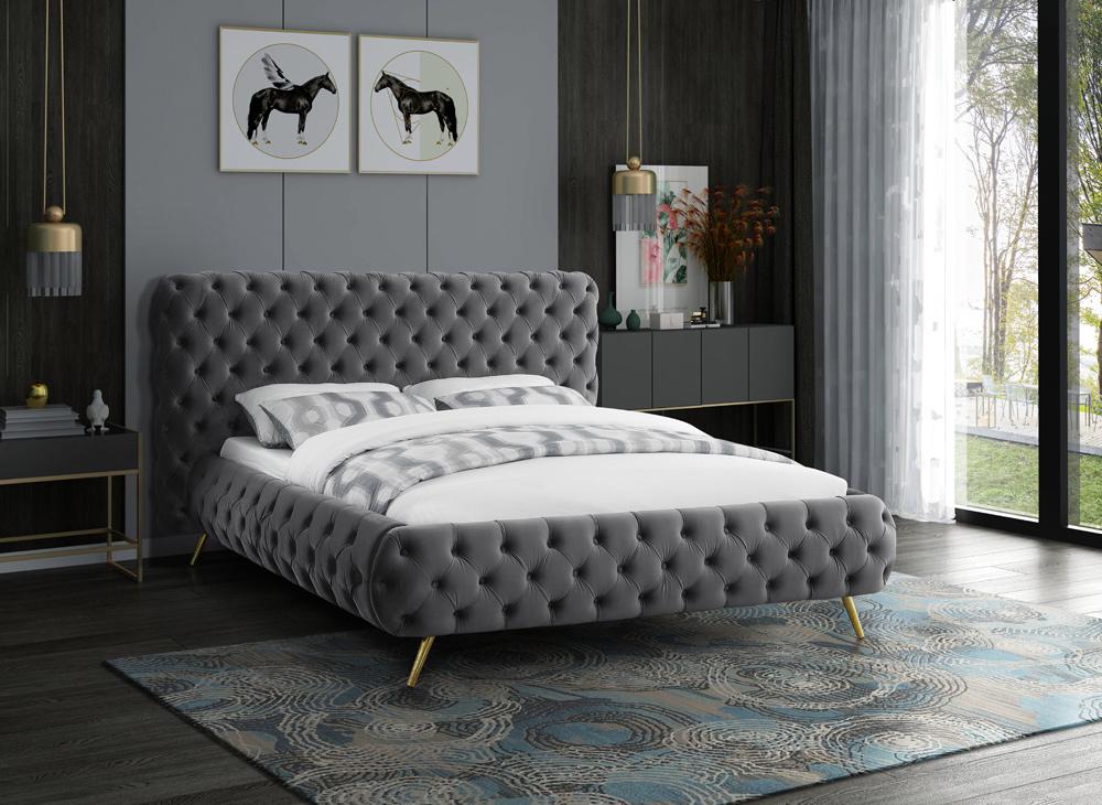 Meridian Furniture - Delano Grey Velvet King Bed - DelanoGrey-K veiw 2