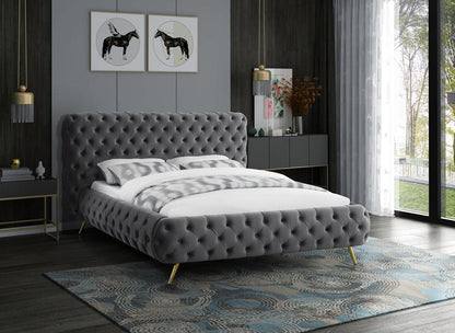 Meridian Furniture - Delano Grey Velvet King Bed - DelanoGrey-K veiw 2