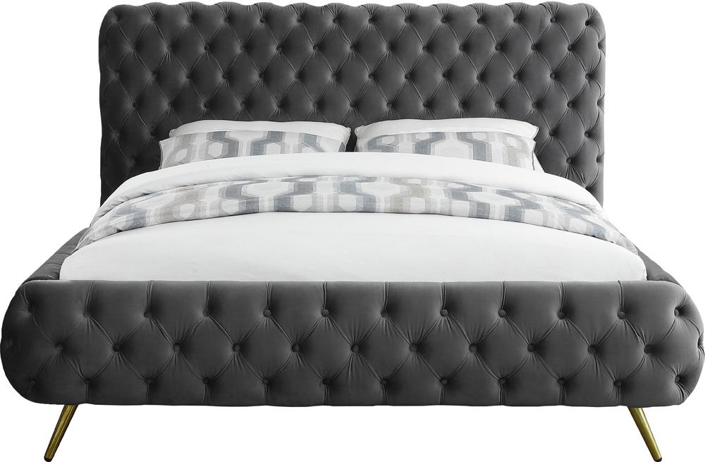 Meridian Furniture - Delano Grey Velvet King Bed - DelanoGrey-K veiw 3