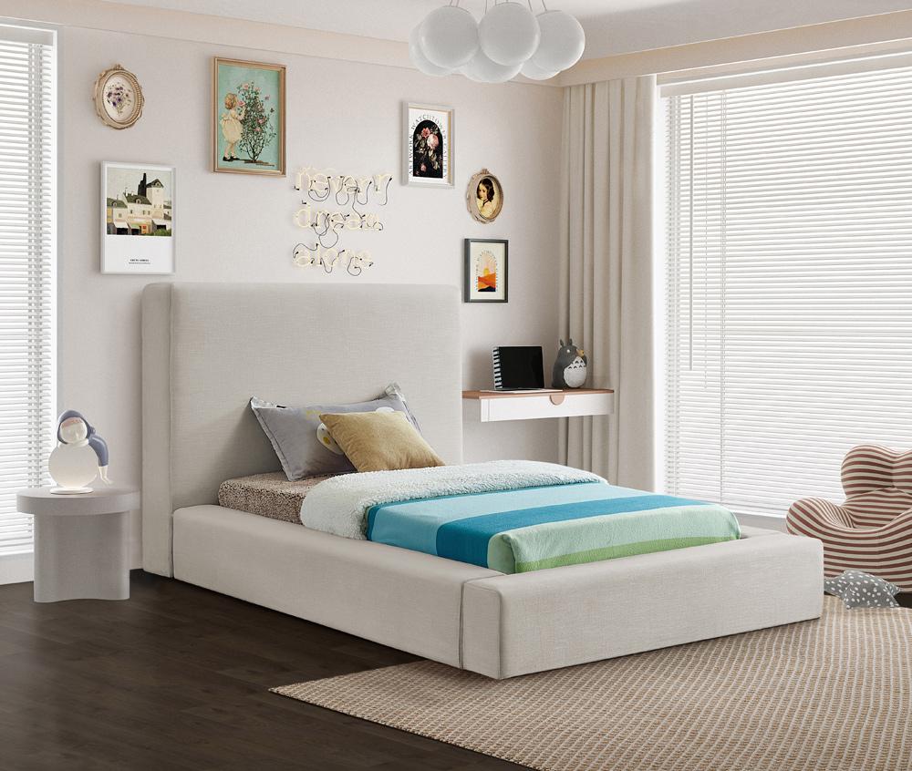 Meridian Furniture - Devin Beige Linen Textured Fabric Twin Bed - DevinBeige-T veiw 2