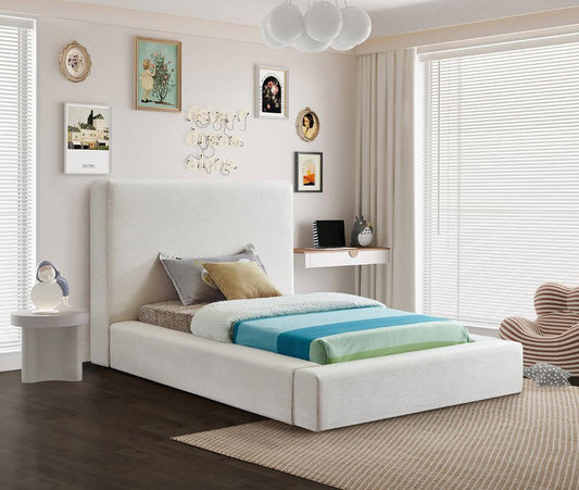 Meridian Furniture - Devin Cream Linen Textured Fabric Twin Bed - DevinCream-T veiw 2