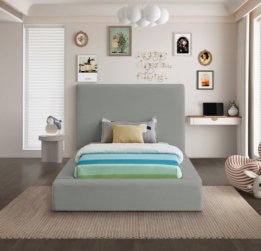 Meridian Furniture - Devin Grey Linen Textured Fabric Twin Bed - DevinGrey-T veiw 4