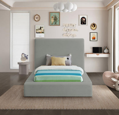 Meridian Furniture - Devin Grey Linen Textured Fabric Twin Bed - DevinGrey-T veiw 4