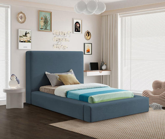 Meridian Furniture - Devin Navy Linen Textured Fabric Twin Bed - DevinNavy-T veiw 2