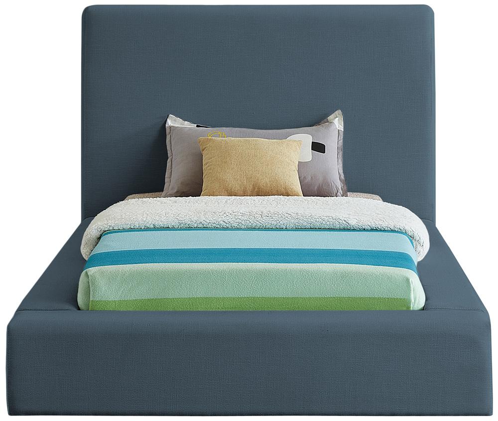 Meridian Furniture - Devin Navy Linen Textured Fabric Twin Bed - DevinNavy-T veiw 3