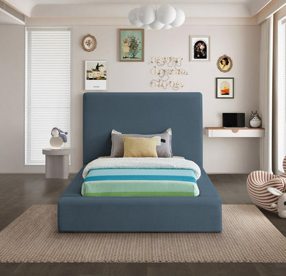 Meridian Furniture - Devin Navy Linen Textured Fabric Twin Bed - DevinNavy-T veiw 4