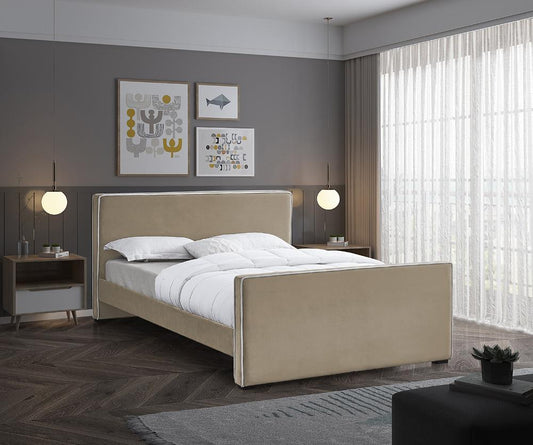 Meridian Furniture - Dillard Beige Velvet Queen Bed - DillardBeige-Q veiw 2