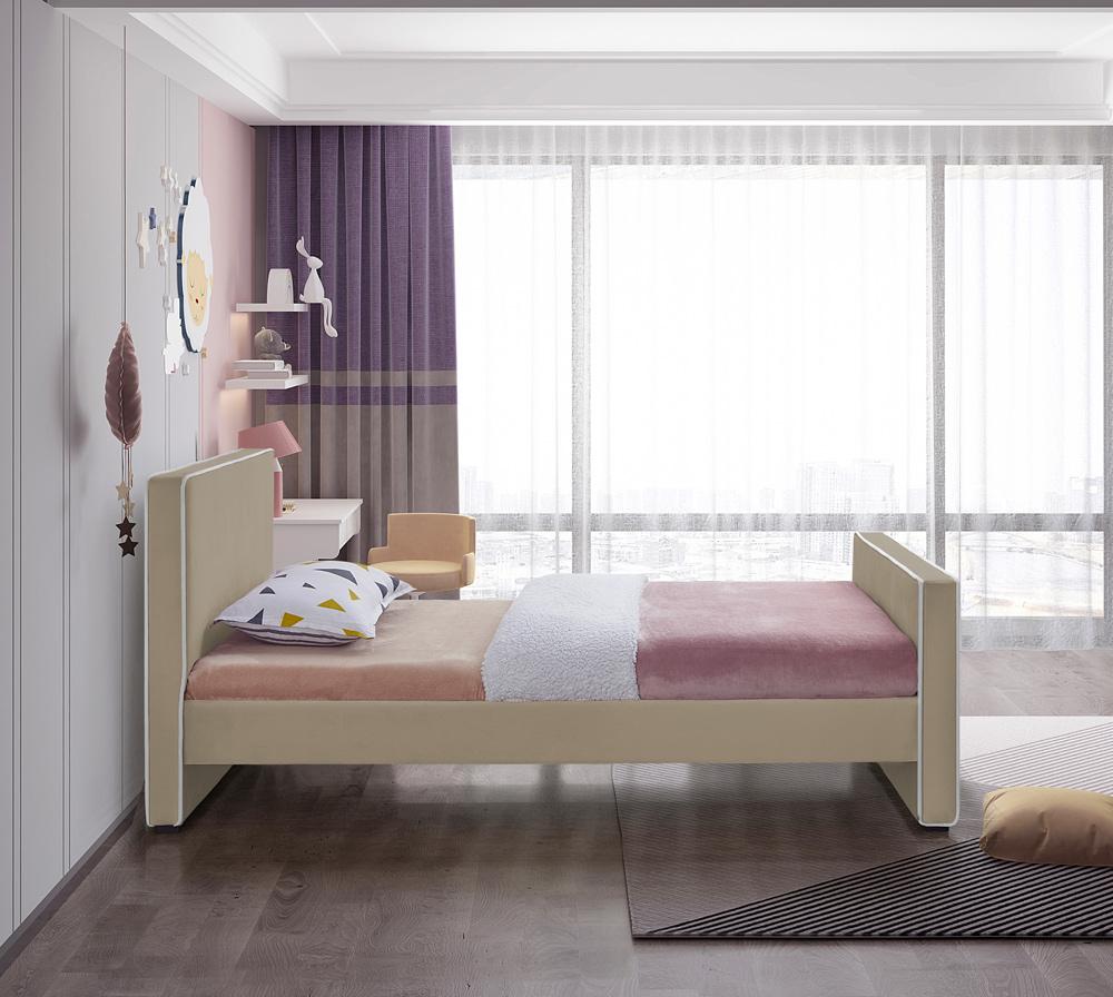 Meridian Furniture - Dillard Beige Velvet Twin Bed - DillardBeige-T veiw 5