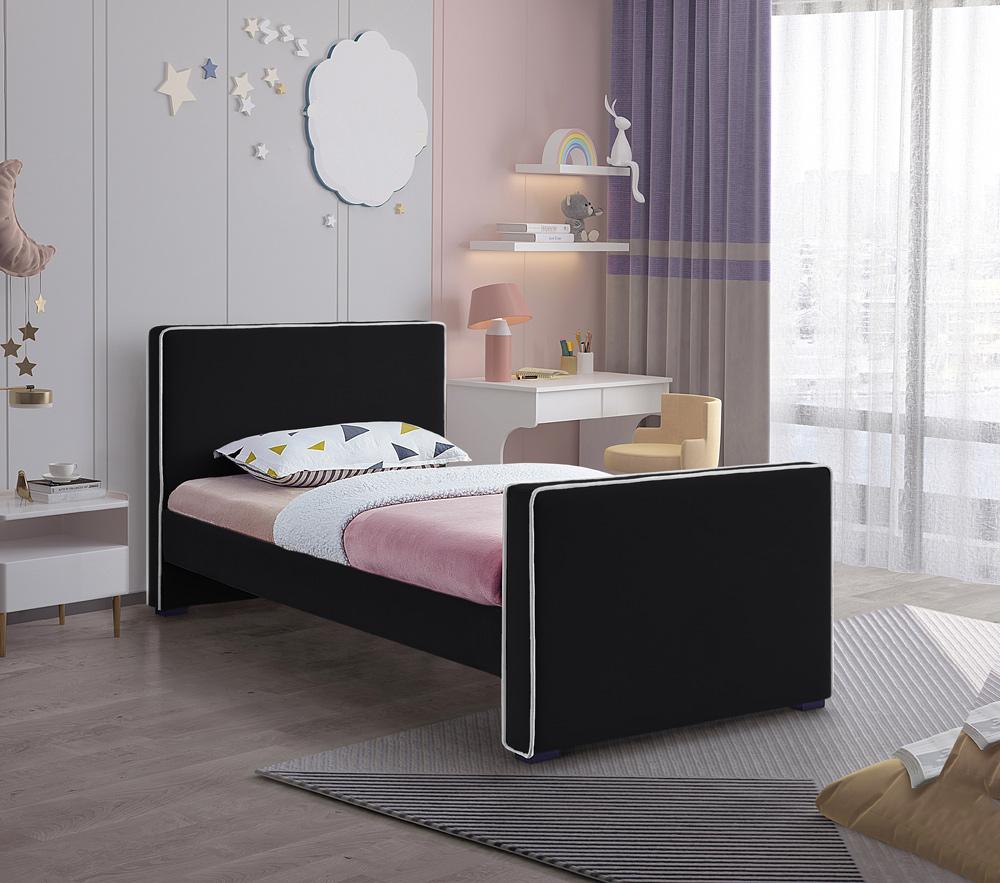 Meridian Furniture - Dillard Black Velvet Twin Bed - DillardBlack-T veiw 2