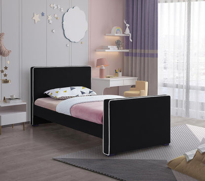 Meridian Furniture - Dillard Black Velvet Twin Bed - DillardBlack-T veiw 2