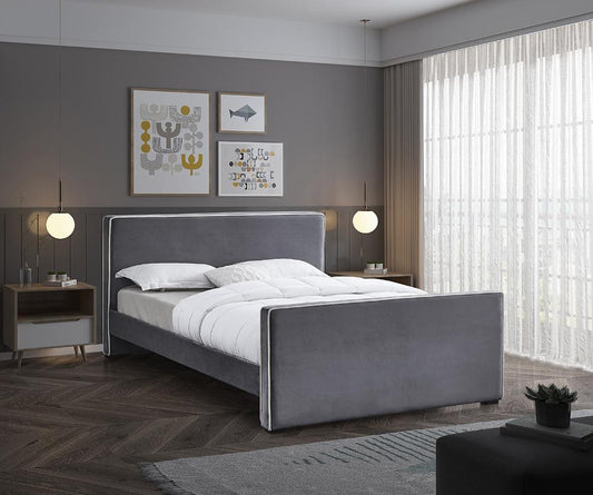 Meridian Furniture - Dillard Grey Velvet Full Bed - DillardGrey-F veiw 2