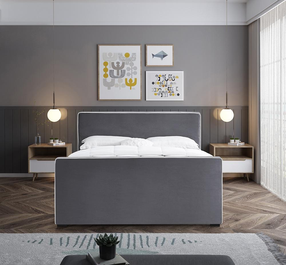 Meridian Furniture - Dillard Grey Velvet Full Bed - DillardGrey-F veiw 4