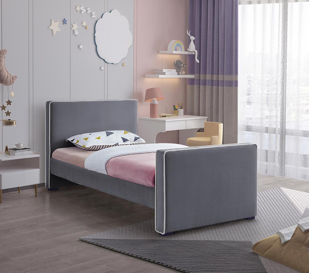 Meridian Furniture - Dillard Grey Velvet Twin Bed - DillardGrey-T veiw 2