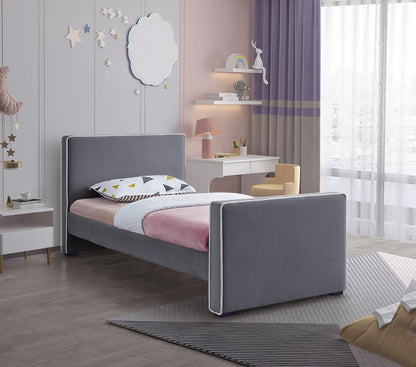Meridian Furniture - Dillard Grey Velvet Twin Bed - DillardGrey-T veiw 2