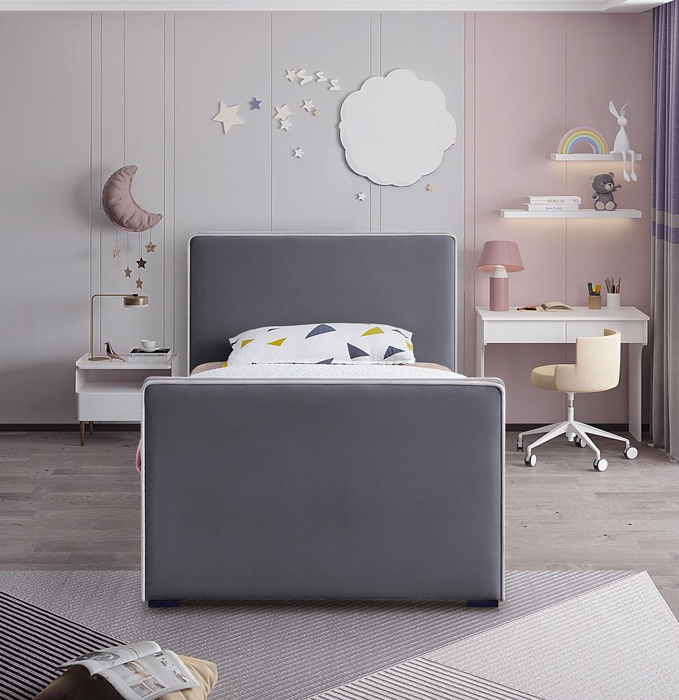 Meridian Furniture - Dillard Grey Velvet Twin Bed - DillardGrey-T veiw 4