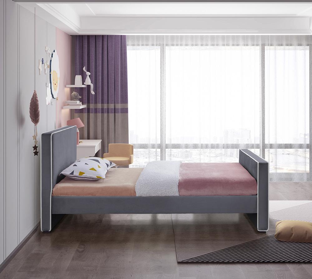 Meridian Furniture - Dillard Grey Velvet Twin Bed - DillardGrey-T veiw 5