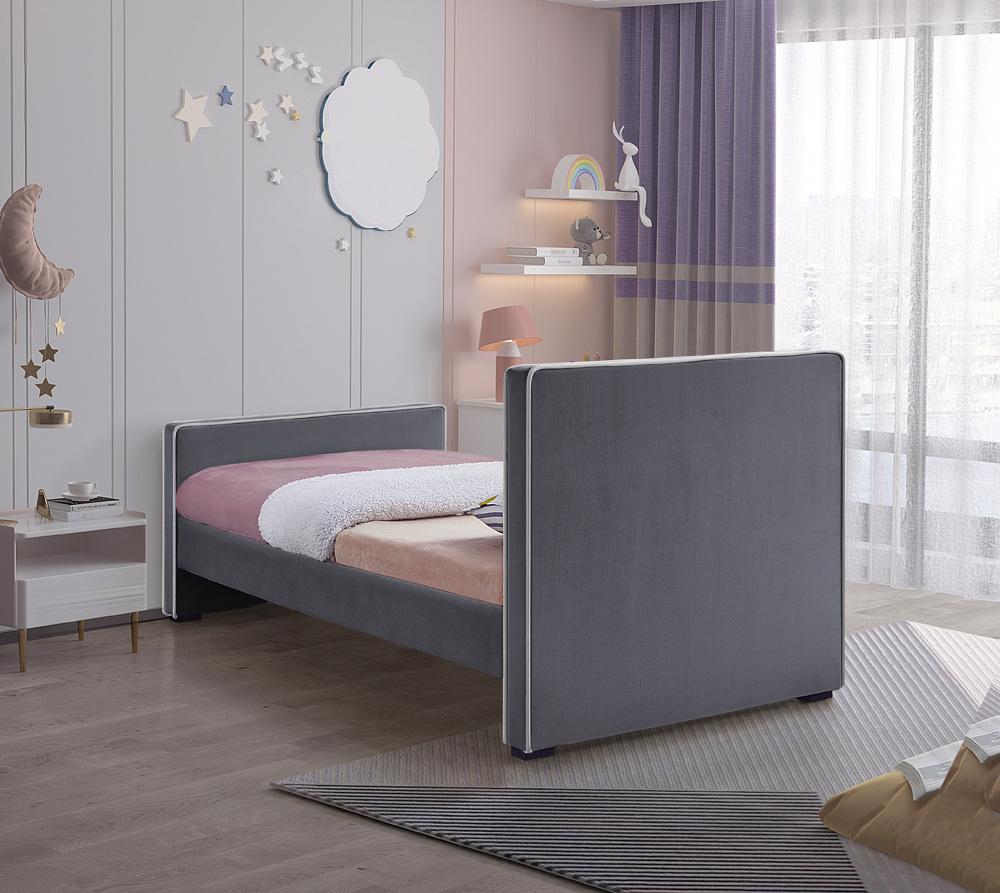 Meridian Furniture - Dillard Grey Velvet Twin Bed - DillardGrey-T veiw 6