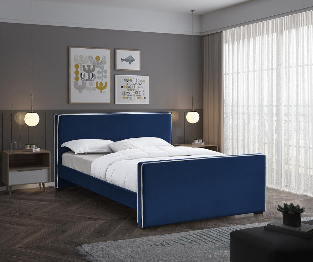 Meridian Furniture - Dillard Navy Velvet Queen Bed - DillardNavy-Q veiw 2