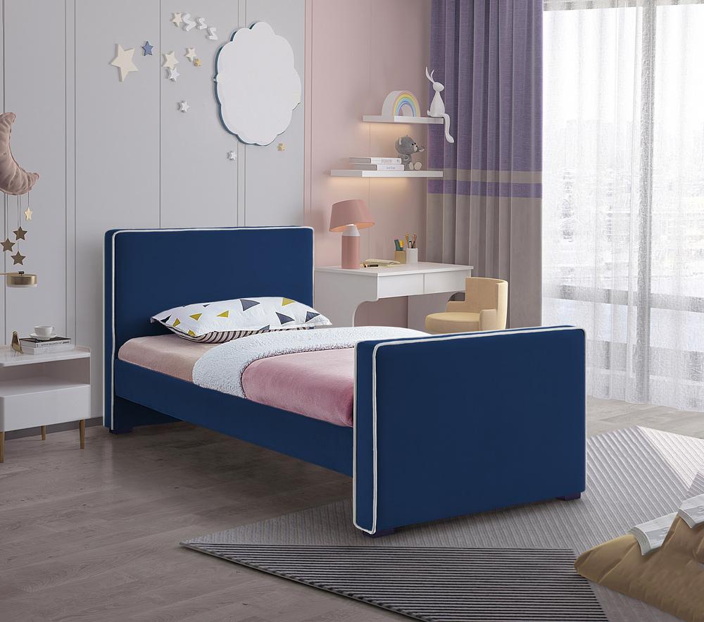 Meridian Furniture - Dillard Navy Velvet Twin Bed - DillardNavy-T veiw 2