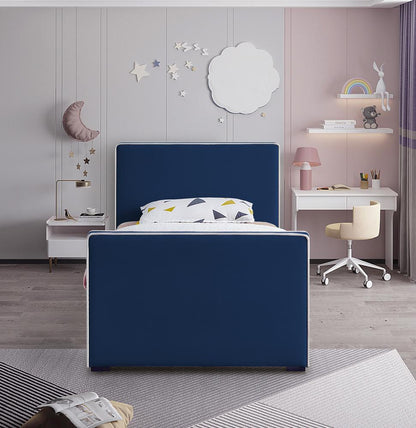 Meridian Furniture - Dillard Navy Velvet Twin Bed - DillardNavy-T veiw 4