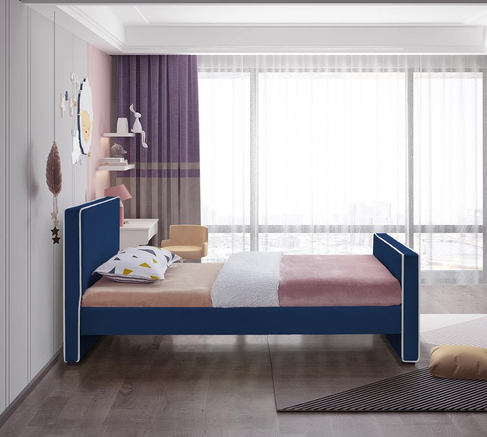 Meridian Furniture - Dillard Navy Velvet Twin Bed - DillardNavy-T veiw 5
