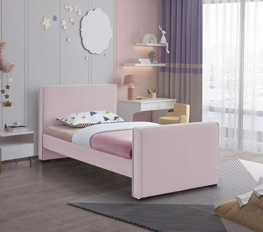 Meridian Furniture - Dillard Pink Velvet Twin Bed - DillardPink-T veiw 2