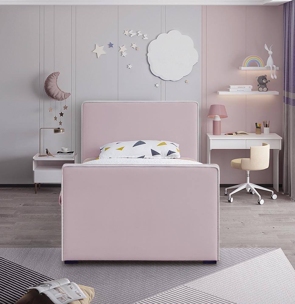 Meridian Furniture - Dillard Pink Velvet Twin Bed - DillardPink-T veiw 4