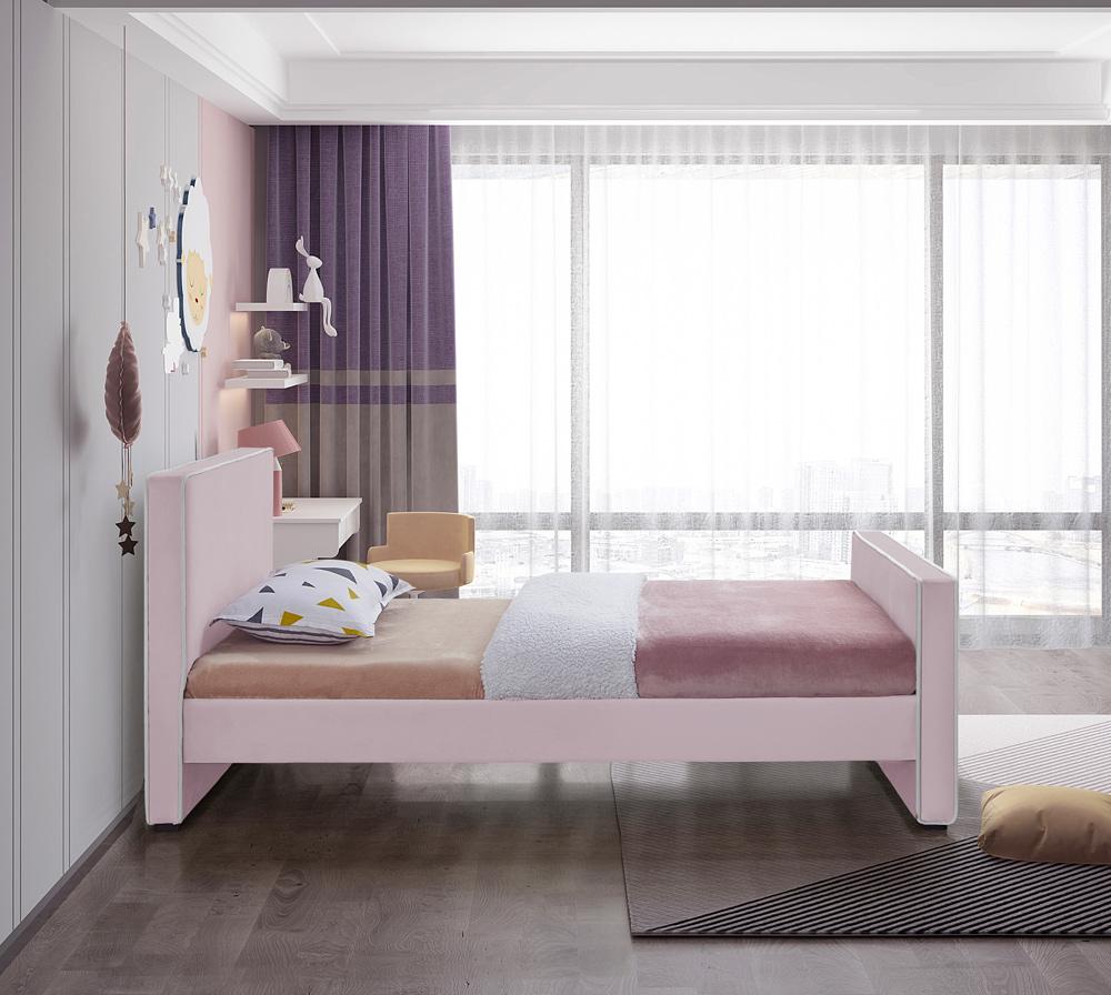 Meridian Furniture - Dillard Pink Velvet Twin Bed - DillardPink-T veiw 5