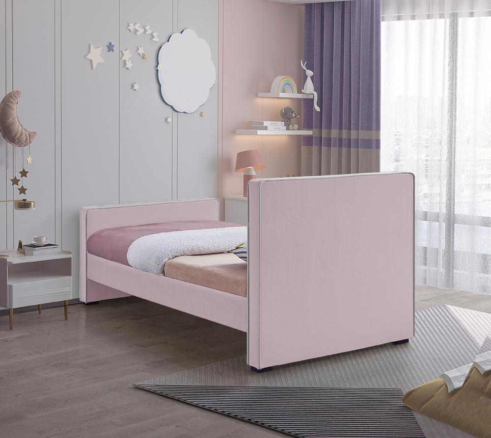 Meridian Furniture - Dillard Pink Velvet Twin Bed - DillardPink-T veiw 6