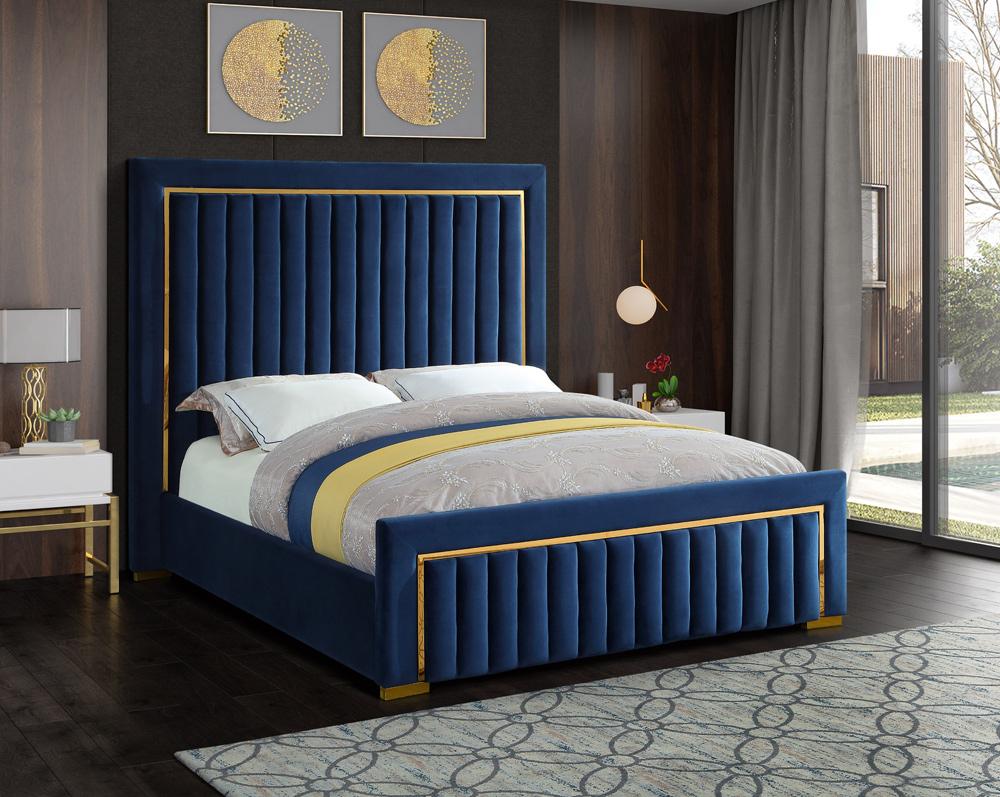 Meridian Furniture - Dolce Navy Velvet King Bed - DolceNavy-K veiw 2