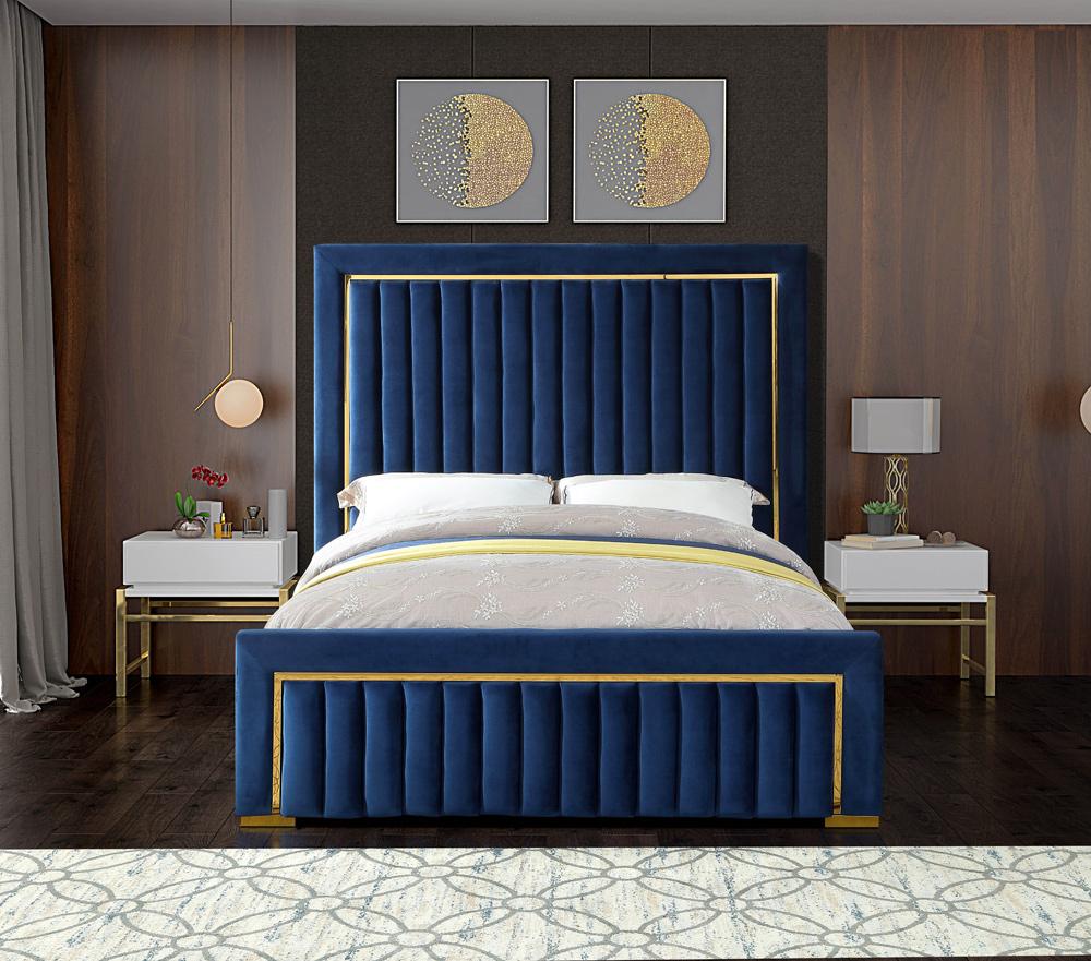 Meridian Furniture - Dolce Navy Velvet King Bed - DolceNavy-K veiw 4