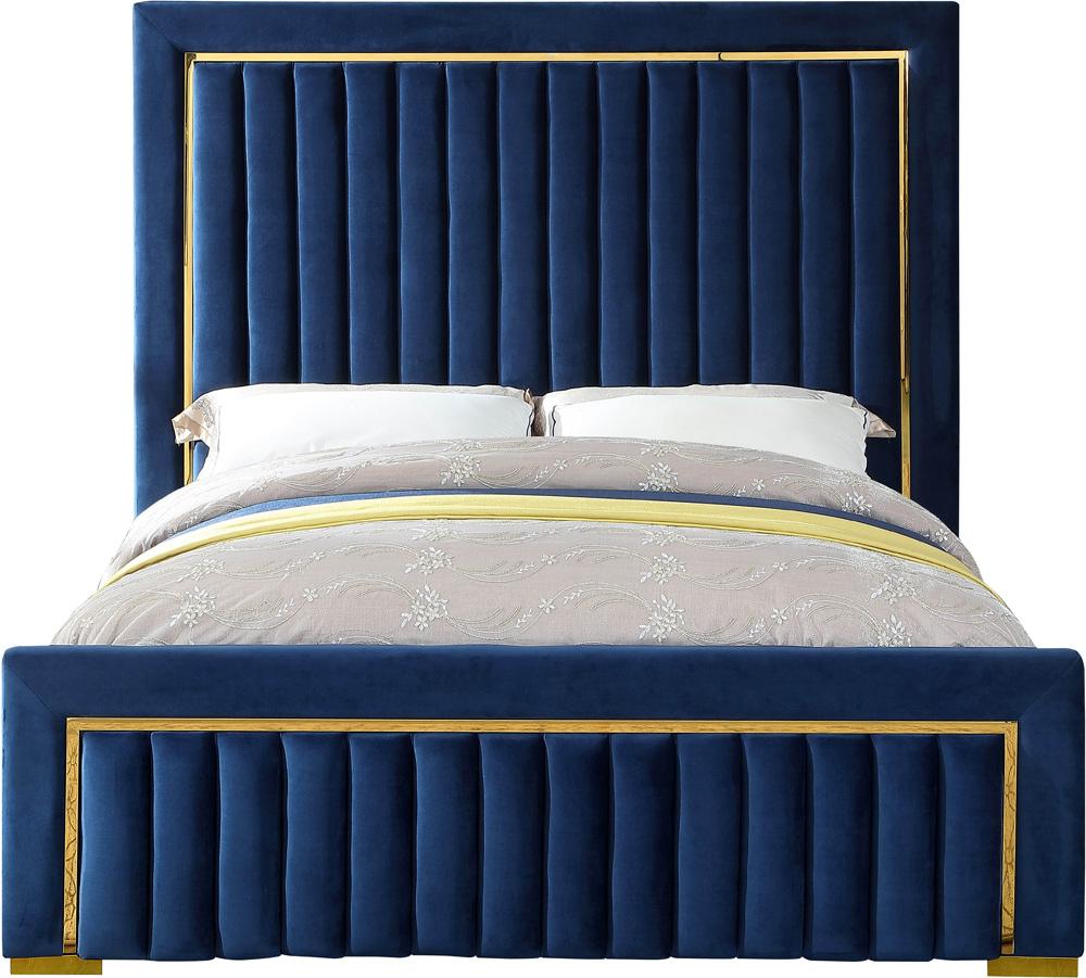 Meridian Furniture - Dolce Navy Velvet Queen Bed - DolceNavy-Q veiw 3