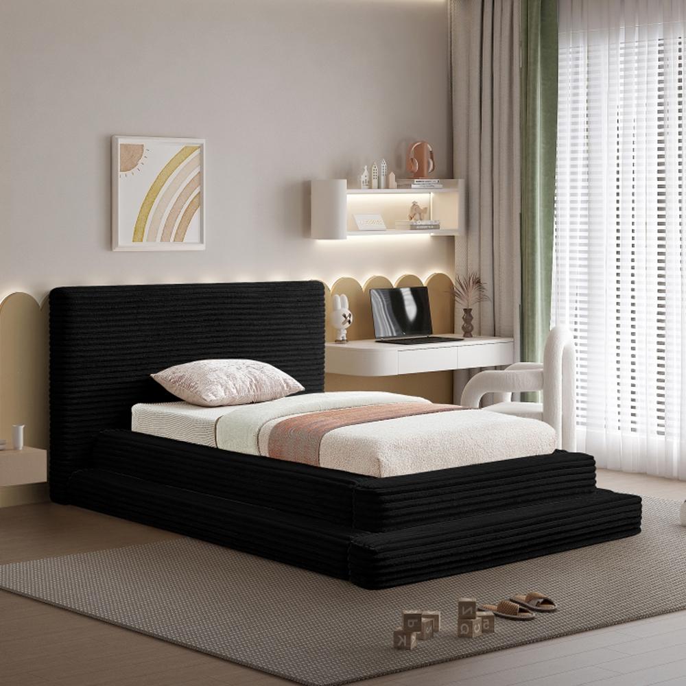 Meridian Furniture - Drew Black Corduroy Fabric Twin Bed - DrewBlack-T veiw 4