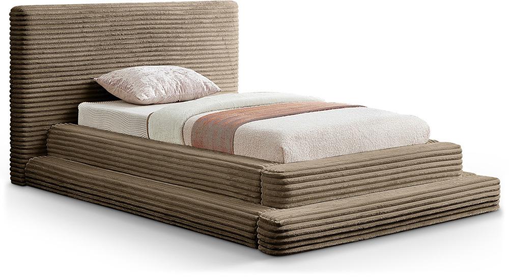 Meridian Furniture - Drew Taupe Corduroy Fabric Twin Bed - DrewTaupe-T veiw 1
