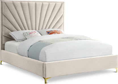Meridian Furniture - Eclipse Cream Velvet Queen Bed - EclipseCream-Q veiw 1