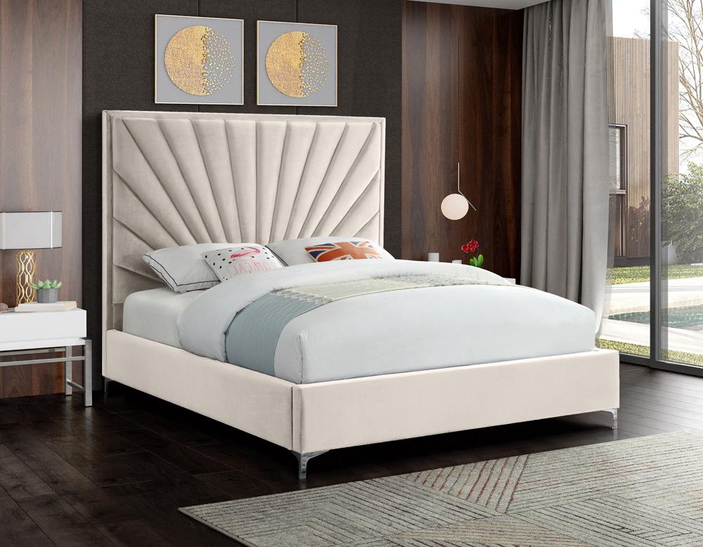 Meridian Furniture - Eclipse Cream Velvet Queen Bed - EclipseCream-Q veiw 3