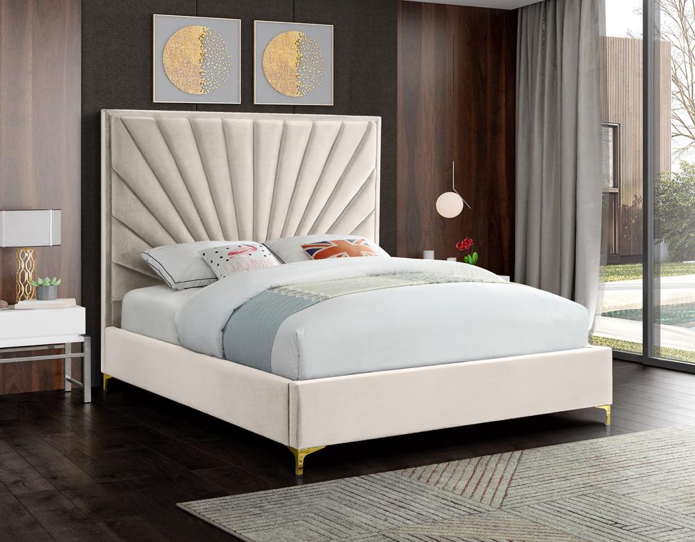 Meridian Furniture - Eclipse Cream Velvet Queen Bed - EclipseCream-Q veiw 4