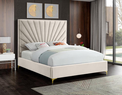 Meridian Furniture - Eclipse Cream Velvet Queen Bed - EclipseCream-Q veiw 4