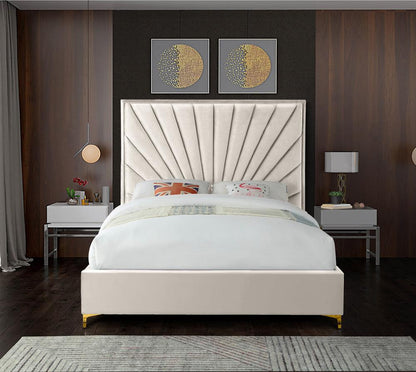 Meridian Furniture - Eclipse Cream Velvet Queen Bed - EclipseCream-Q veiw 6