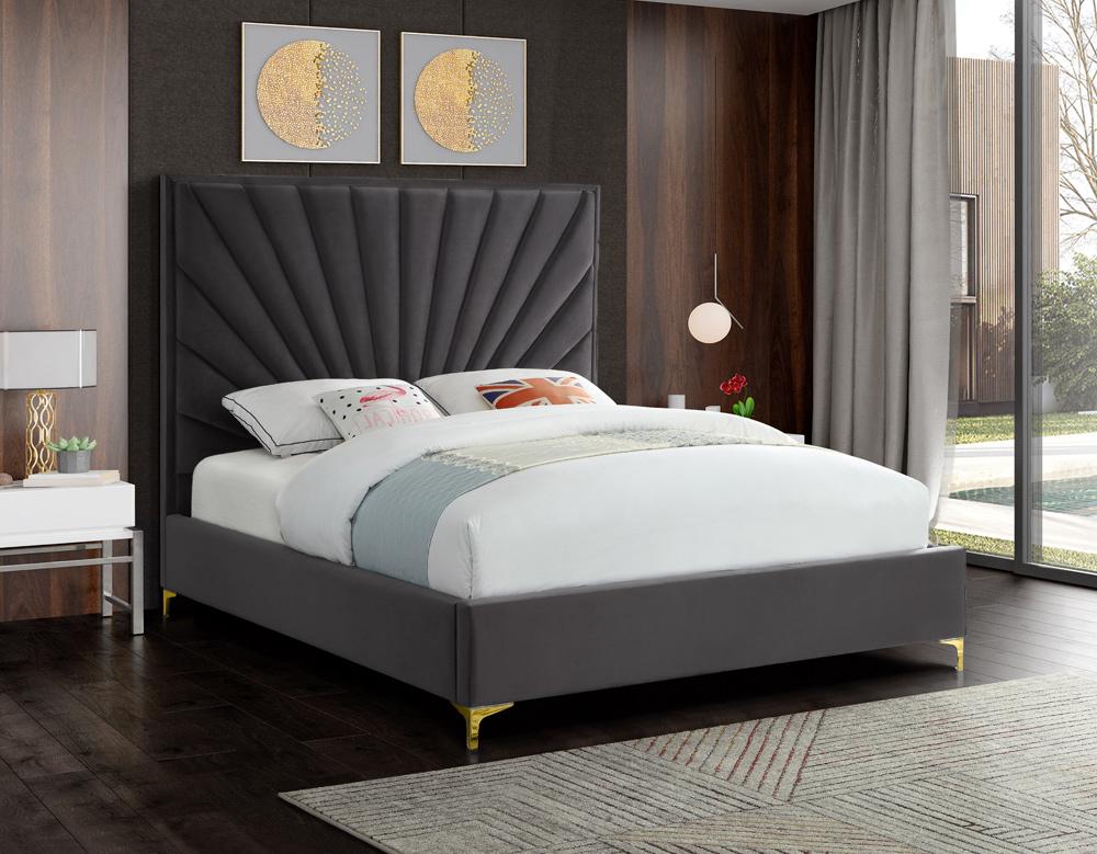 Meridian Furniture - Eclipse Grey Velvet King Bed - EclipseGrey-K veiw 4