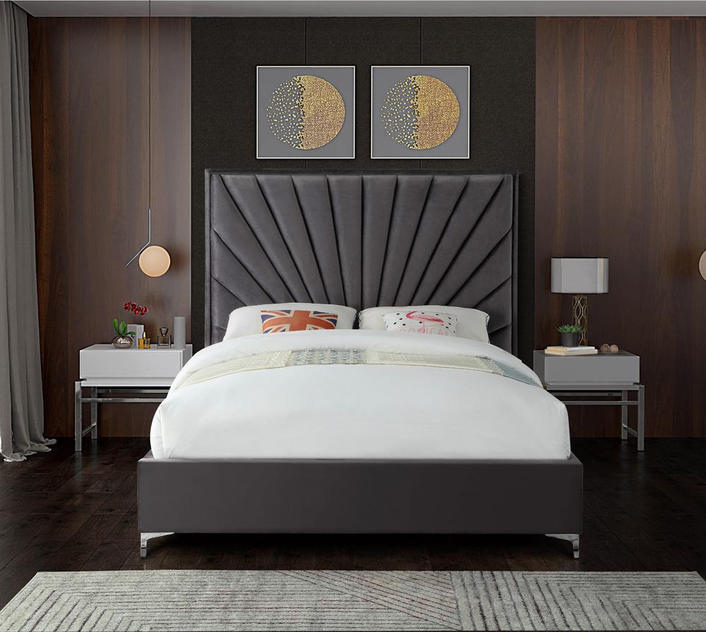 Meridian Furniture - Eclipse Grey Velvet King Bed - EclipseGrey-K veiw 5