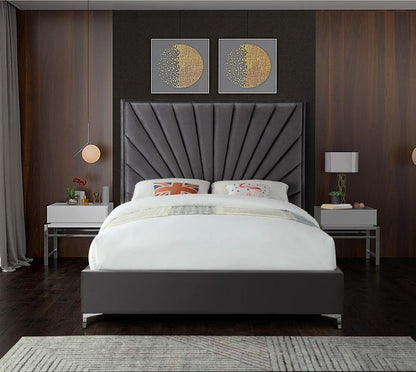Meridian Furniture - Eclipse Grey Velvet King Bed - EclipseGrey-K veiw 5