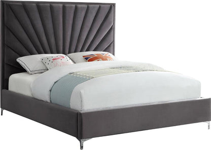 Meridian Furniture - Eclipse Grey Velvet Queen Bed - EclipseGrey-Q veiw 2