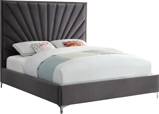 Meridian Furniture - Eclipse Grey Velvet Queen Bed - EclipseGrey-Q veiw 2