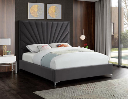 Meridian Furniture - Eclipse Grey Velvet Queen Bed - EclipseGrey-Q veiw 3