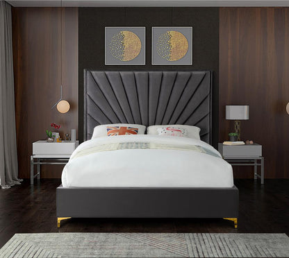 Meridian Furniture - Eclipse Grey Velvet Queen Bed - EclipseGrey-Q veiw 6