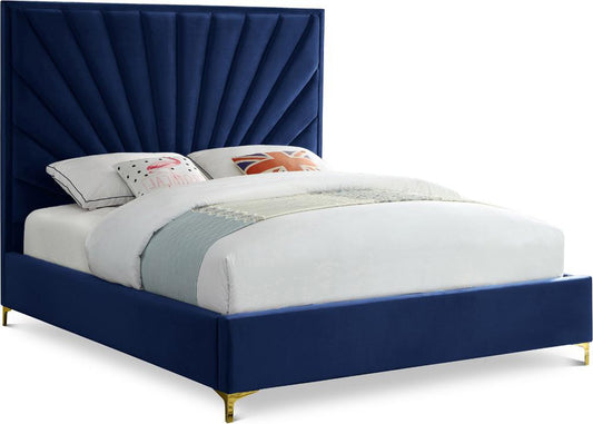 Meridian Furniture - Eclipse Navy Velvet Queen Bed - EclipseNavy-Q veiw 1