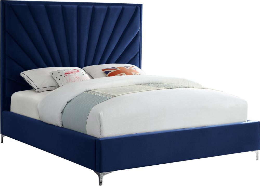 Meridian Furniture - Eclipse Navy Velvet Queen Bed - EclipseNavy-Q veiw 2